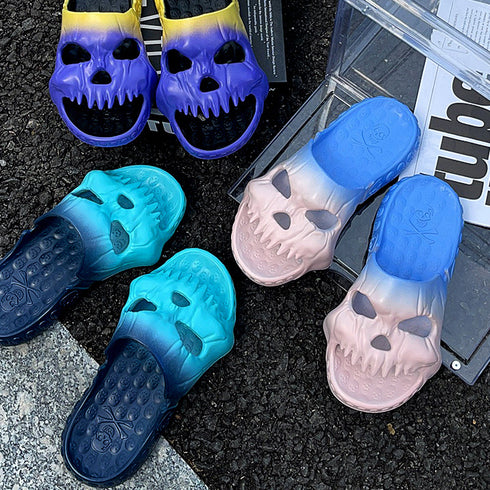 スカルスリッパ - ピンクとブルーグラデーション
