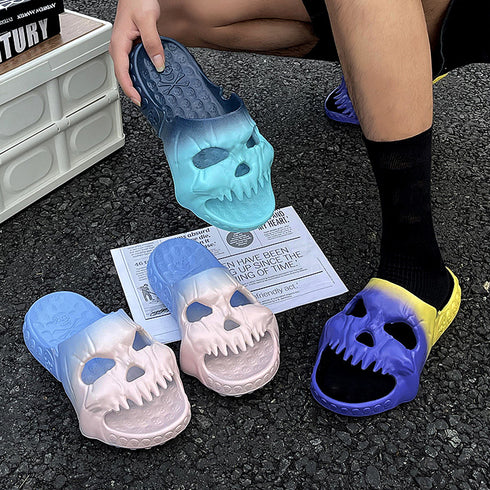 スカルスリッパ - ピンクとブルーグラデーション